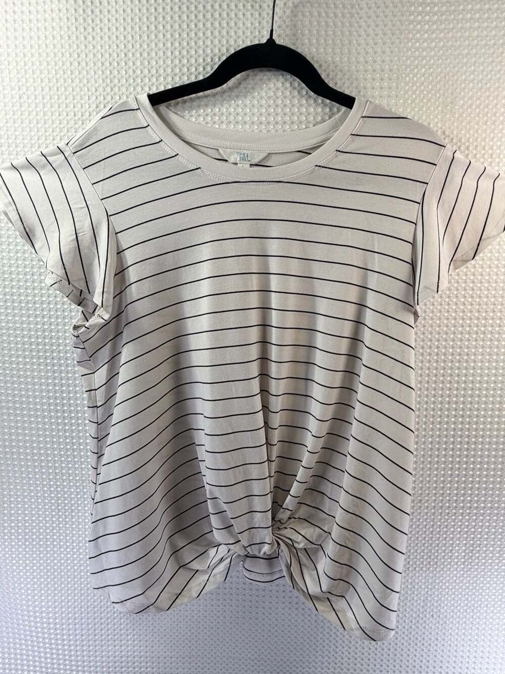 Time and Tru Striped Flutter Sleeve Front Tie T-Shirt Size L (12-14) - Picture 2 of 6
